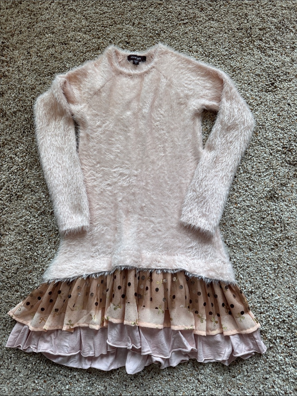 Imoga - Size 5 - Fuzzy Pale Pink Layered Hem Sweater Dress